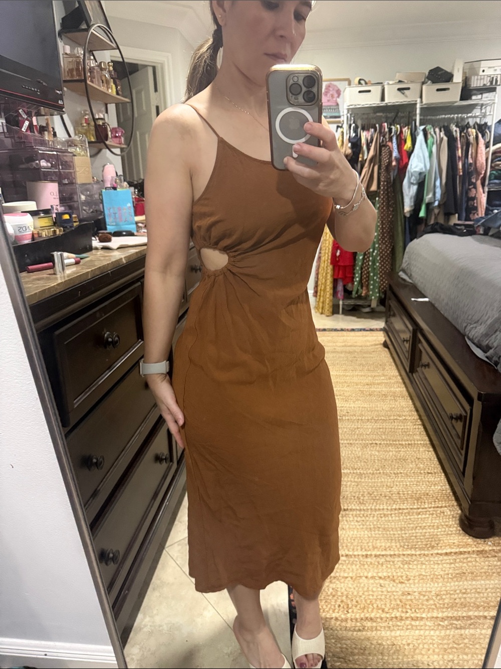 ZaraElegant Women’s Brown Cutout Midi Dress - Elegant Slip Style